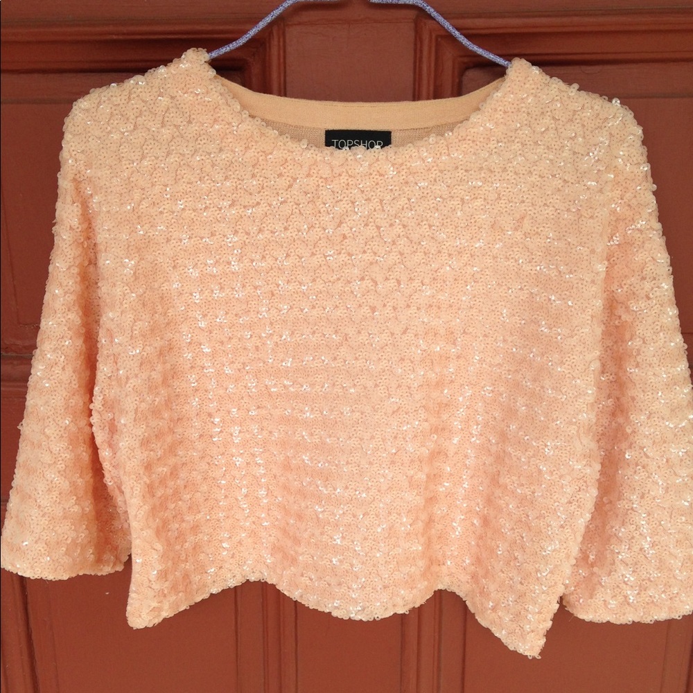 Topshop peach pink sequined crop top